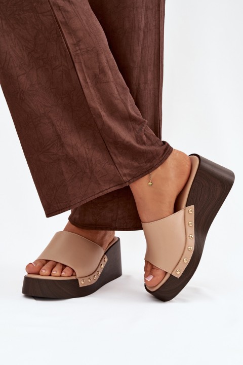 Women's Platform Sandals with Gold Studs Beige Arionne