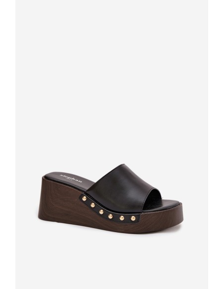 Women's Platform Flip Flops with Gold Studs Black Arionne