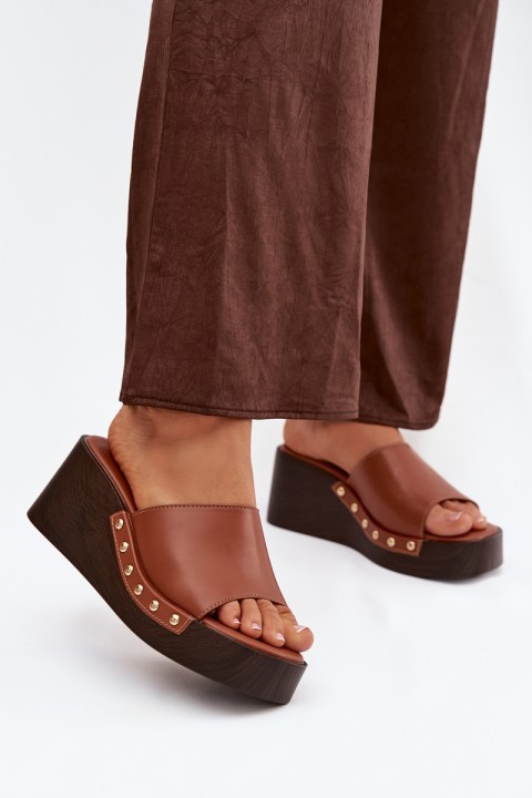 Moteriški įmaunami bateliai su platforma ir auksinėmis sagtimis „Camel Arionne“ spalvos