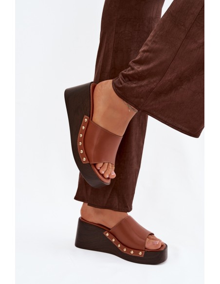 Women's Slip-ons with Platform with Golden Buckles Camel Arionne