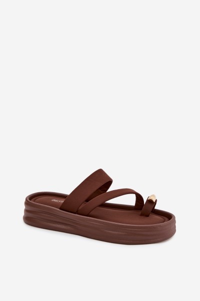 Fabric Women's Slides With Straps And Gold Detail Chocolate Farielle 2