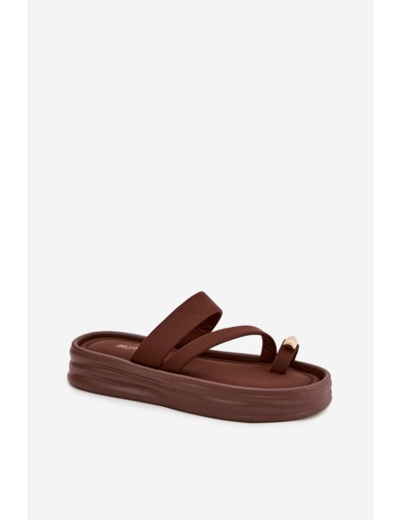 Fabric Women's Slides With Straps And Gold Detail Chocolate Farielle