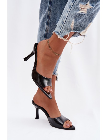 Lacquered Women's Heeled Sandals Black Lirissa