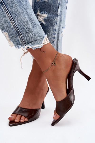 Lacquered Ladies' Slip-ons with Heel Chocolate Lirissa