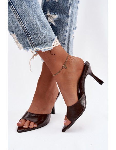 Lacquered Ladies' Slip-ons with Heel Chocolate Lirissa