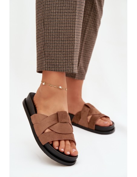 Women's Eco Suede Slippers with Straps Brown Marivessa