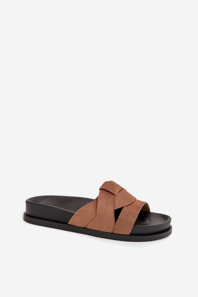 Women's Eco Suede Slippers with Straps Brown Marivessa 2