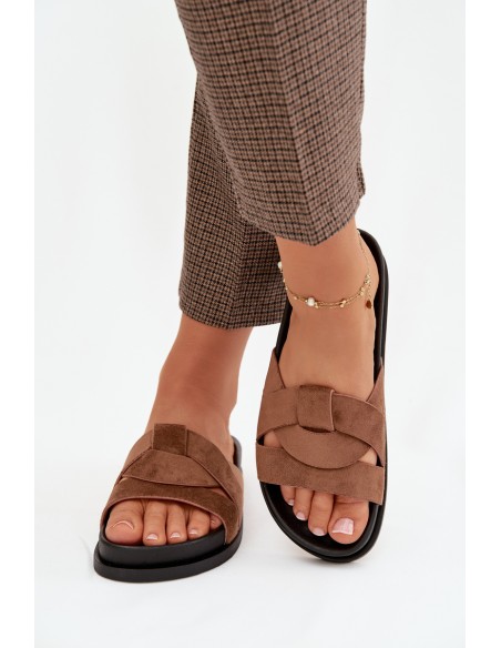 Women's Eco Suede Slippers with Straps Brown Marivessa