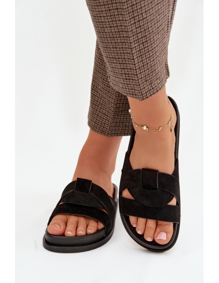 Klapki Damskie Eko Zamszowe Z Paskami Czarne Marivessa