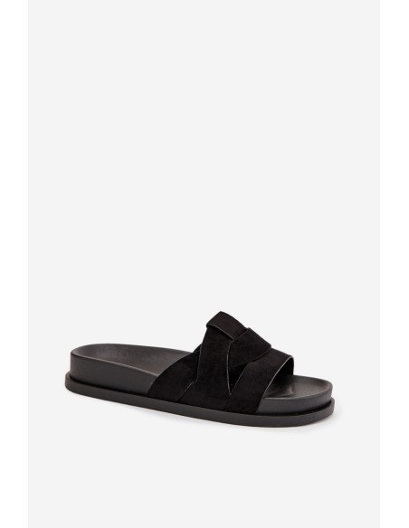 Klapki Damskie Eko Zamszowe Z Paskami Czarne Marivessa