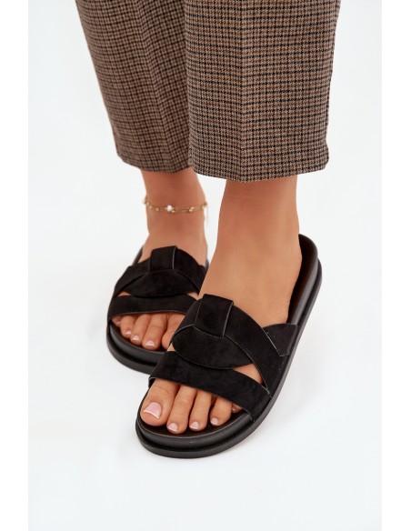 Klapki Damskie Eko Zamszowe Z Paskami Czarne Marivessa