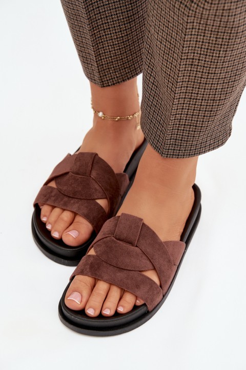 Women's Eco Suede Slippers with Straps Dark Brown Marivessa