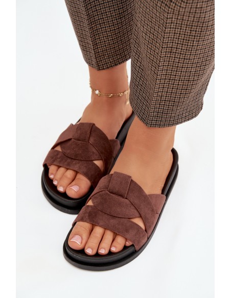 Women's Eco Suede Slippers with Straps Dark Brown Marivessa