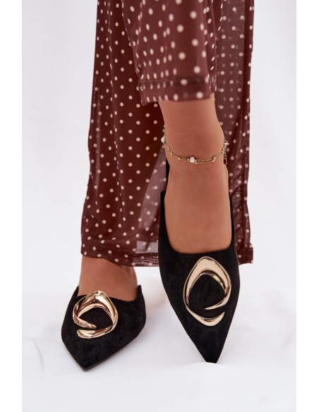 Klapki Damskie Mule Z Ozdobnym Złotym Detalem Czarne Galvella