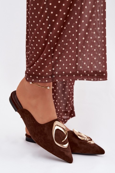 Women's Mules Slippers with Decorative Gold Detail Chocolate Galvella