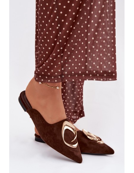 Women's Mules Slippers with Decorative Gold Detail Chocolate Galvella