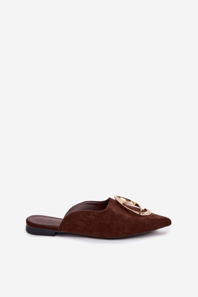 Women's Mules Slippers with Decorative Gold Detail Chocolate Galvella 2