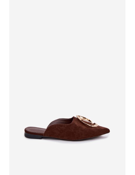 Moteriškos šlepetės su dekoratyvinėmis aukso detalėmis šokolado spalvos Galvella