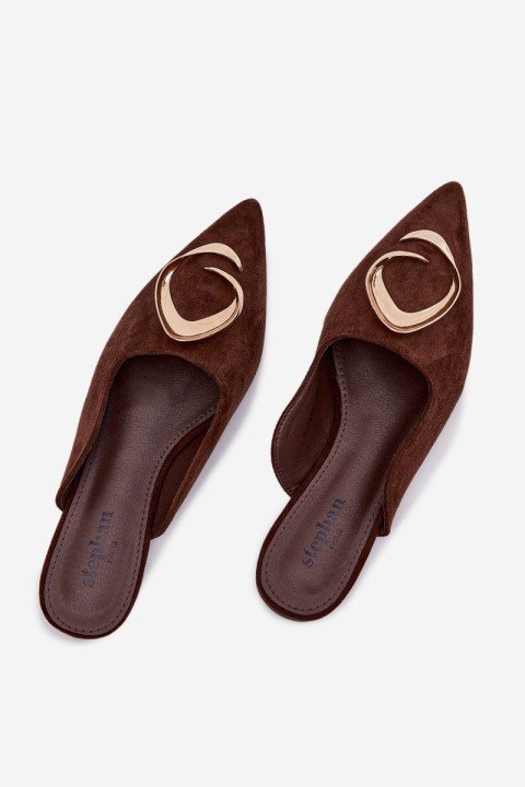 Moteriškos šlepetės su dekoratyvinėmis aukso detalėmis šokolado spalvos Galvella