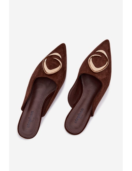 Moteriškos šlepetės su dekoratyvinėmis aukso detalėmis šokolado spalvos Galvella