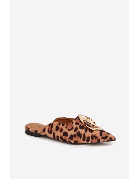 Klapki Damskie Mule Z Ozdobnym Złotym Detalem Panterka Galvella