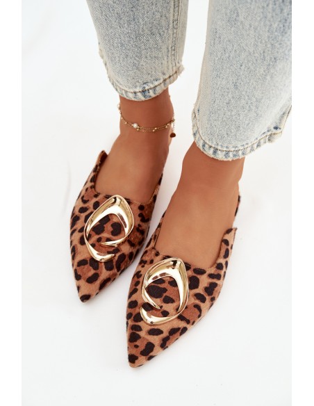 Klapki Damskie Mule Z Ozdobnym Złotym Detalem Panterka Galvella