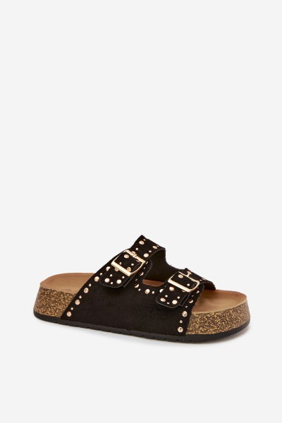 Women s Slippers With Gold Clips and Studs Black Tervina 2