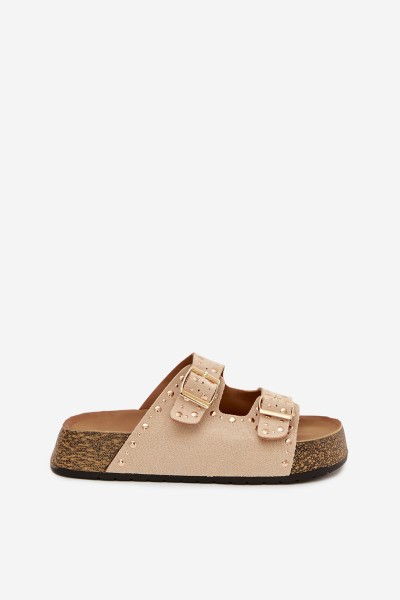 Women's Slippers With Gold Clamps And Buttons Jasnobeżowe Tervina 2