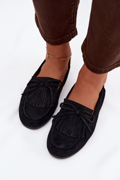 Damskie Moccasins With Fringes Black Janelisse