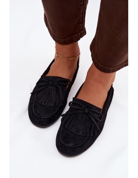 Damskie Moccasins With Fringes Black Janelisse