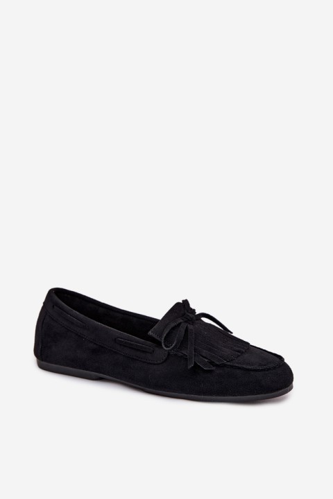 Damskie Moccasins With Fringes Black Janelisse
