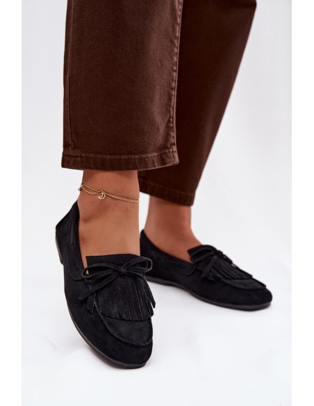 Damskie Moccasins With Fringes Black Janelisse