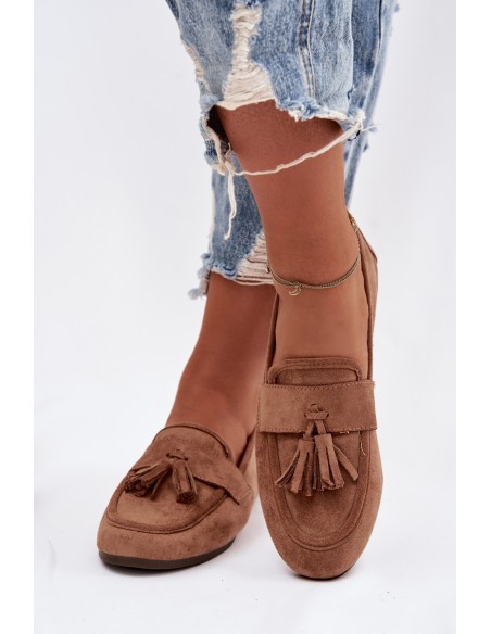 Damskie Flat Loafers with Fringes Brown Marilisse