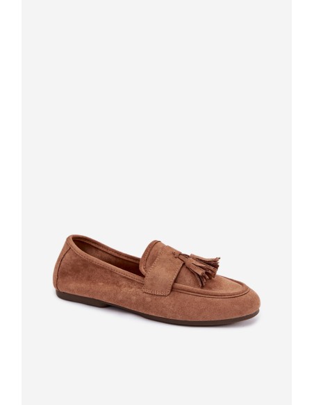 Damskie Flat Loafers with Fringes Brown Marilisse
