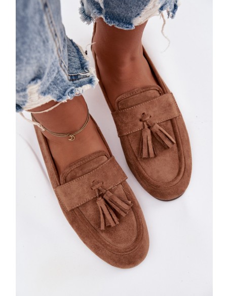 Damskie Flat Loafers with Fringes Brown Marilisse