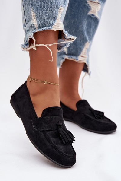 Women's Flat Loafers with Fringes Black Marilisse