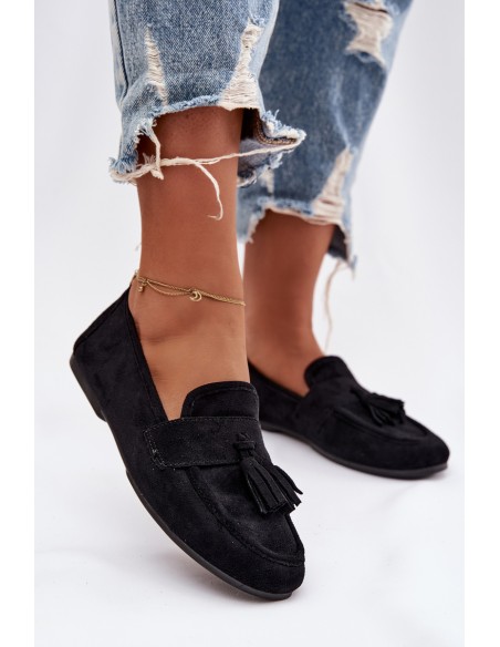 Women's Flat Loafers with Fringes Black Marilisse