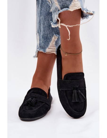 Women's Flat Loafers with Fringes Black Marilisse