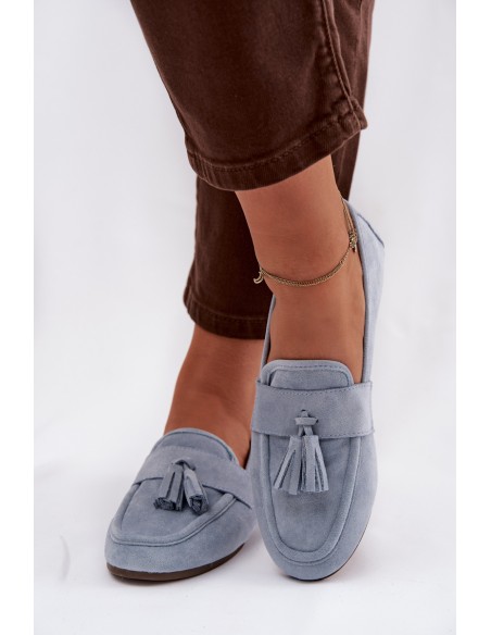 Moteriški plokščiapadžiai mokasinai su kutais, mėlyni „Marilisse“