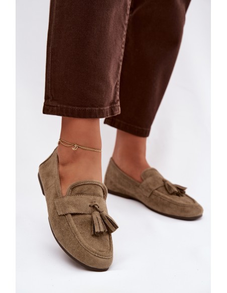 Moteriški plokščiapadžiai mokasinai su kutais, žalios spalvos „Marilisse“