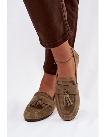 Moteriški plokščiapadžiai mokasinai su kutais, žalios spalvos „Marilisse“