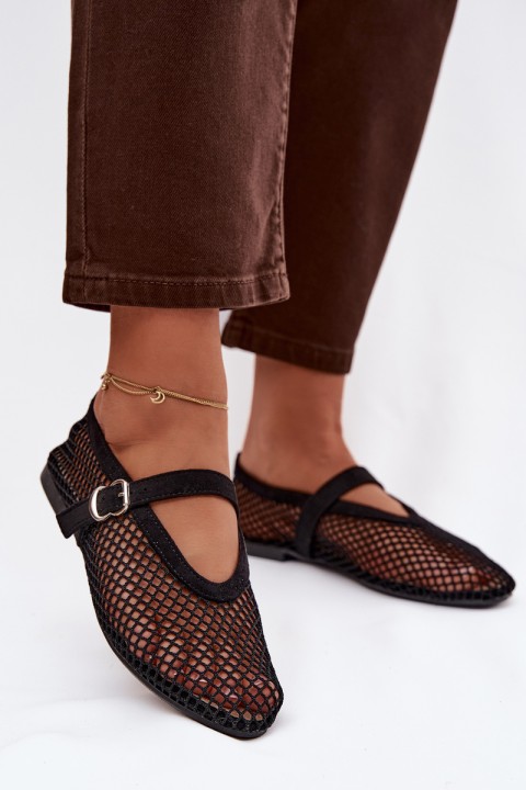 Mesh Ballerinas with Strap Black Pherina