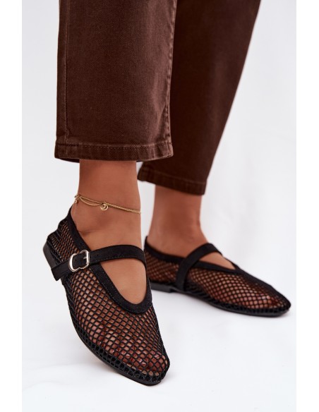Mesh Ballerinas with Strap Black Pherina