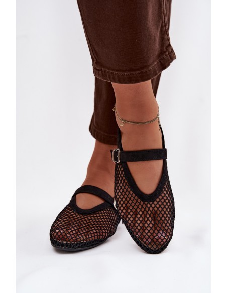 Mesh Ballerinas with Strap Black Pherina