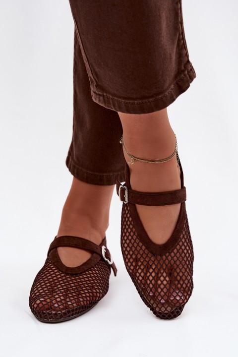 Mesh Ballerinas with Strap Chocolate Pherina