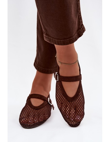 Mesh Ballerinas with Strap Chocolate Pherina