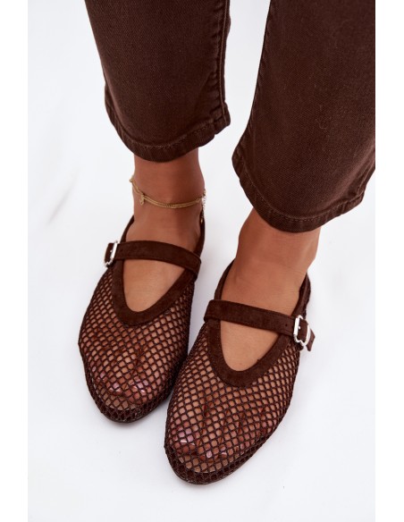 Mesh Ballerinas with Strap Chocolate Pherina