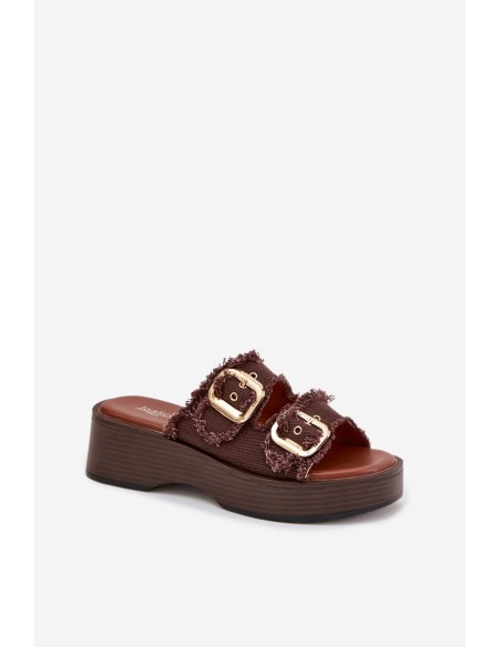 Women's Platform Slippers with Gold Clamps Chocolate Renelisse