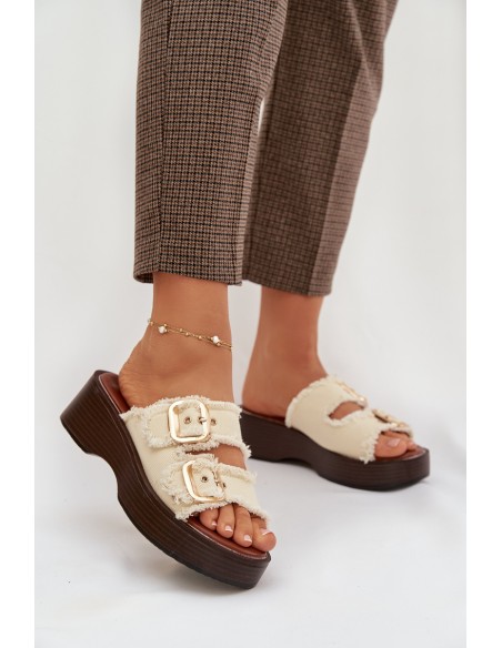 Moteriškos platforminės basutės su auksiniais spaustukais šviesiai smėlio spalvos „Renelisse“