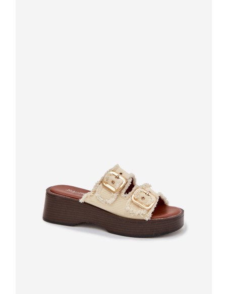 Moteriškos platforminės basutės su auksiniais spaustukais šviesiai smėlio spalvos „Renelisse“